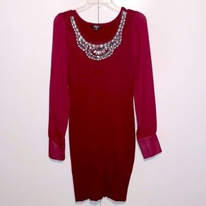 XOXO Wine color Jeweled Sweater Dress Large